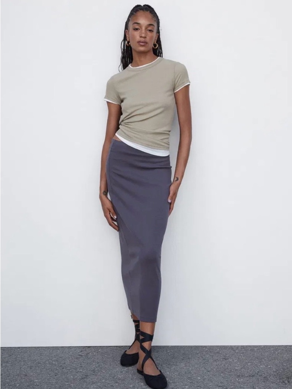 Mango Charcoal Grey Midi Pencil Skirt NWT Size S